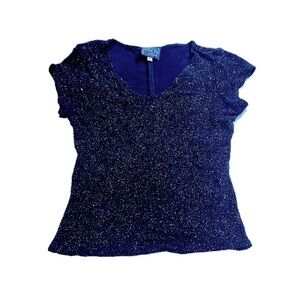 Glitter Dark Navy Blue Onyx Nite Shining Star Women's Sparkly 90’s Top